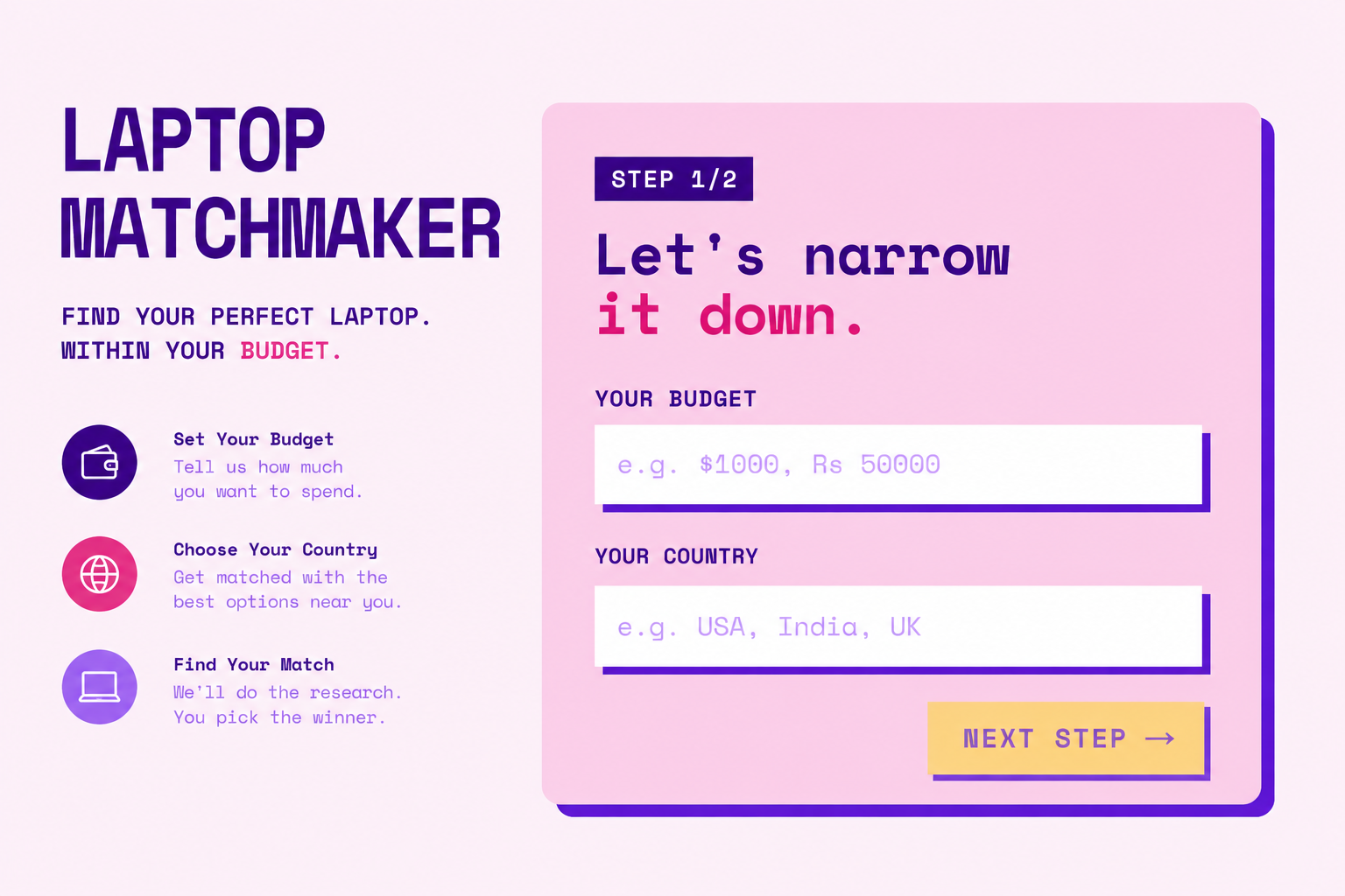 Laptop Matchmaker: A Better First Screen for Buying Laptops